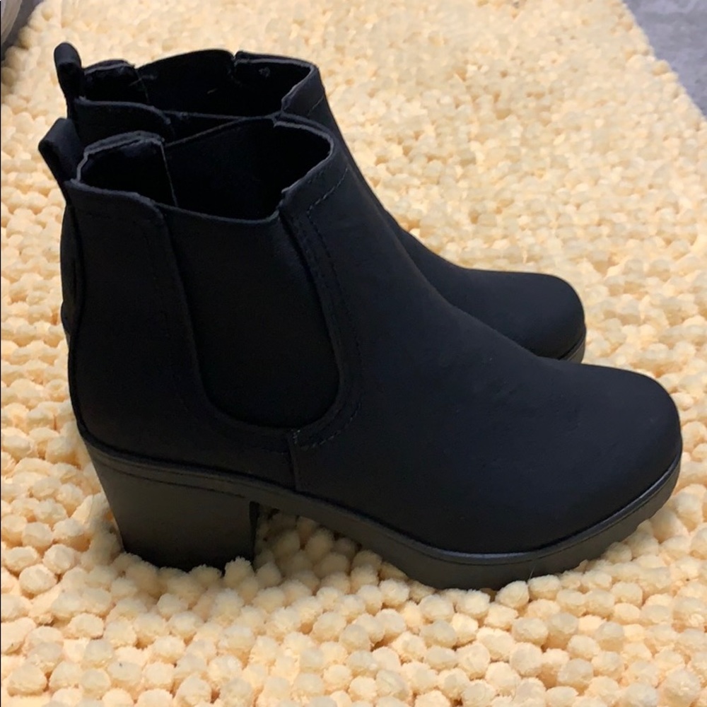 Black chunky heeled boots